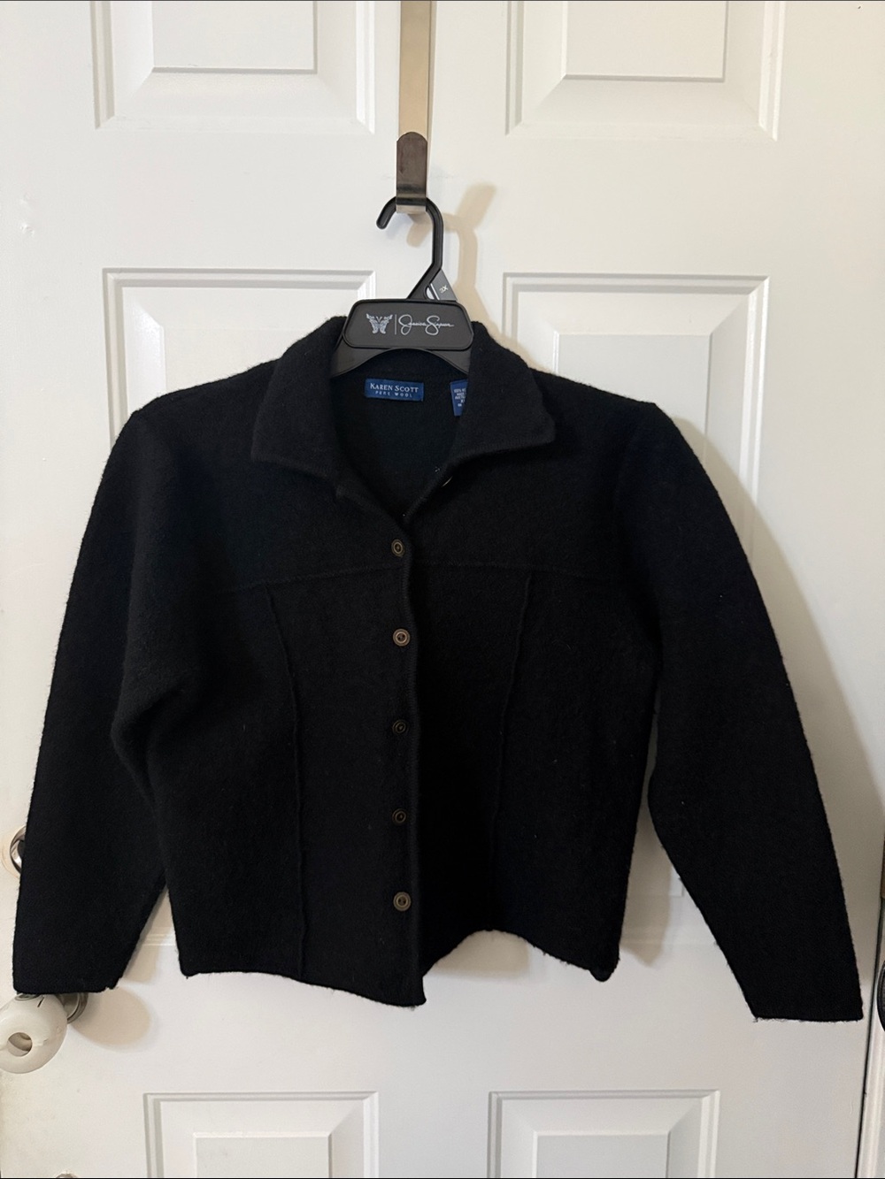Karen Scott Black Button-Front Pure Wool Jacket